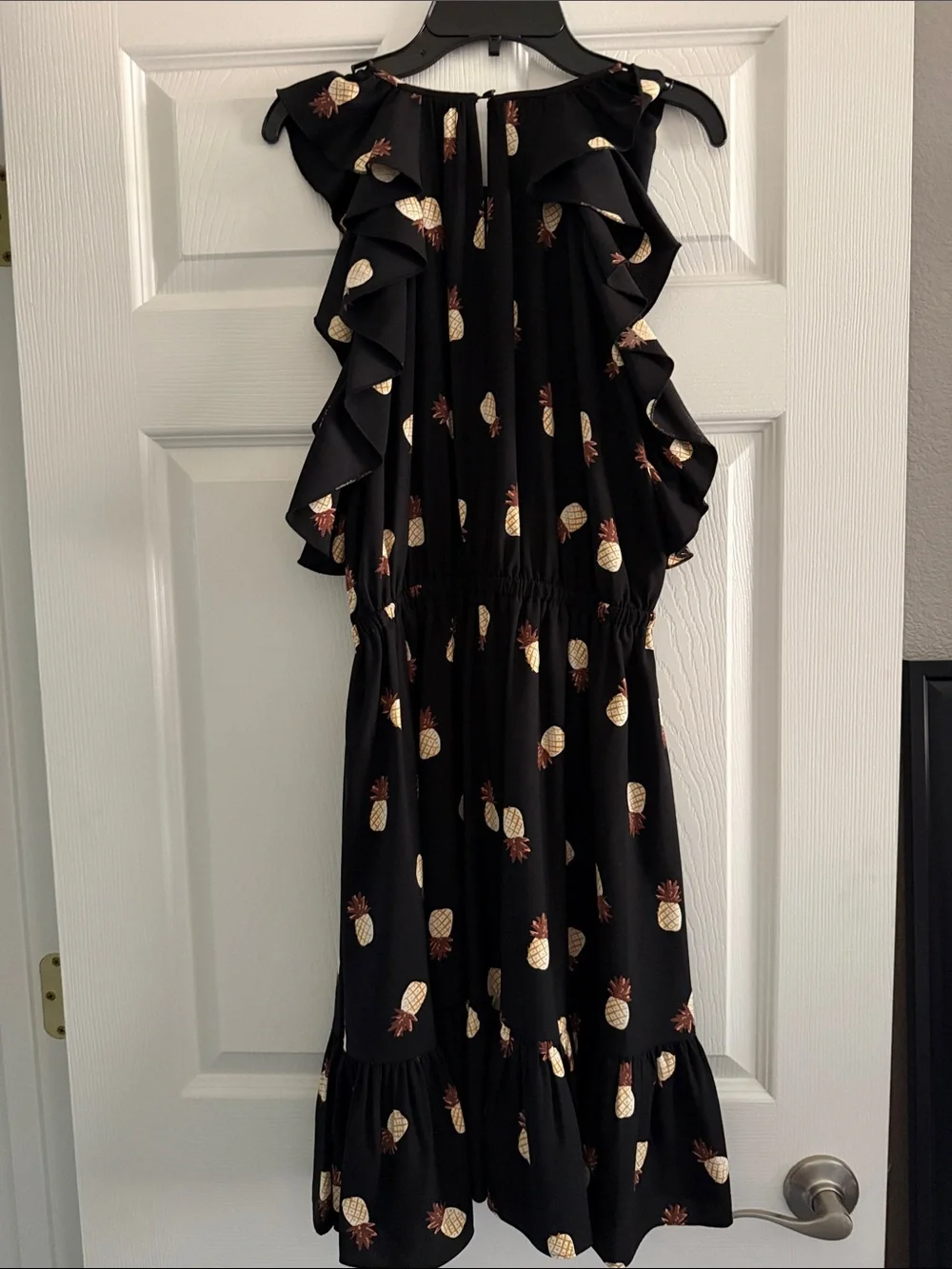 kate spade Black Pineapple-Print Maxi Dress with Ruffle Sleeves